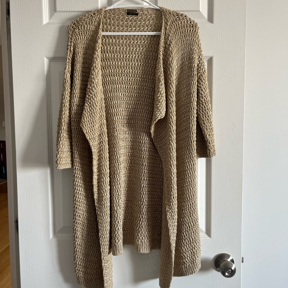 Massimo Dutti Beige Open-Front Knit